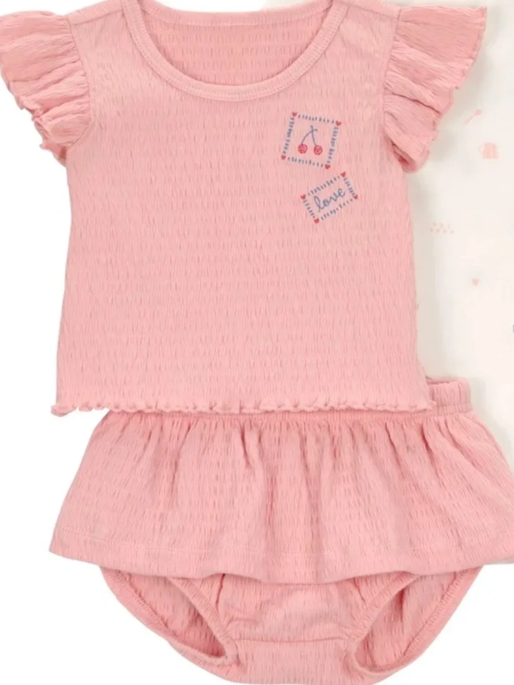 Carters Kids Pink Flutter Sleeve Top & Skirted Bloomer 2 Piece Set 12 m